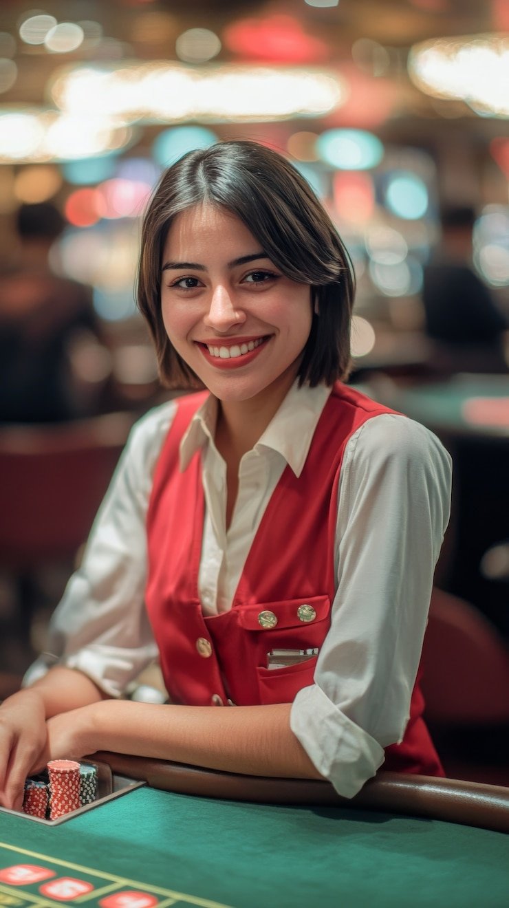 Studio kasino langsung w33slot menampilkan meja Bandar Poker dengan dealer profesional dan kamera multi-sudut