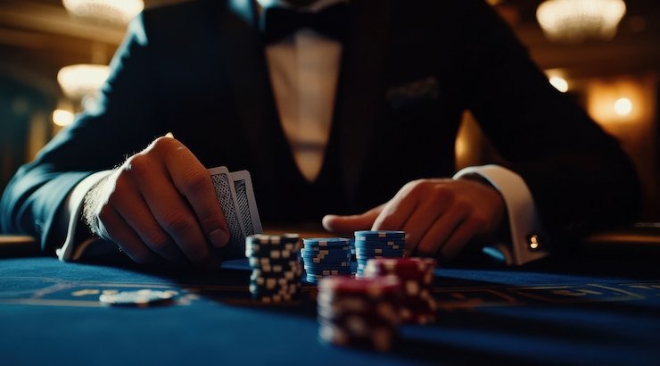 Layar aplikasi mobile w33slot menampilkan antarmuka Bandar Poker dengan kartu pemain, tombol keputusan, dan tabel pembayaran